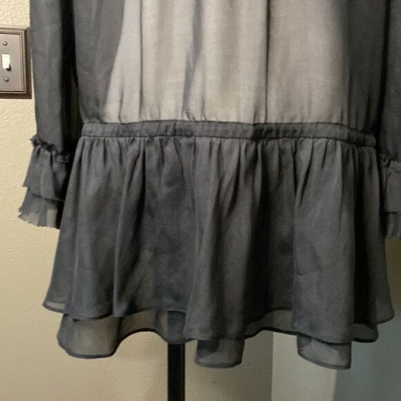 Rebecca Taylor Black Sheer Button Down Ruffle Blouse Long Sleeve - Picture 9 of 12